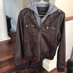 SNOBBISH Faux Leather Jacket - Removable Hoodie XL